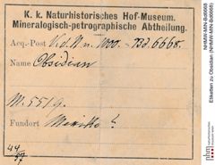 Etiketten zu Obsidian (NHMW-MIN-Bd6668)